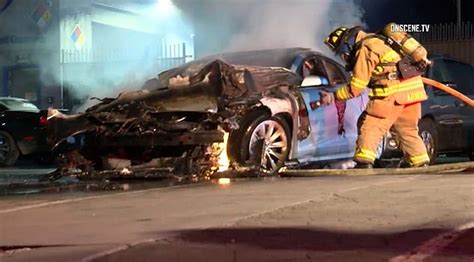 Tesla Car Catches Fire Twice In One Day And Firefighters Battle Blaze With 2000 Gallons Of Water