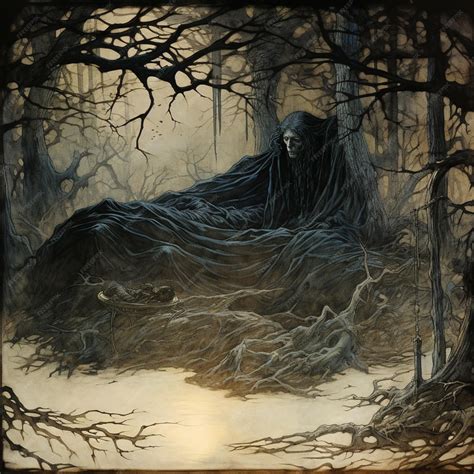 Premium Photo Painting Of A Man In A Black Cloak Sitting In A Forest
