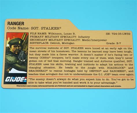 2010 Gi Joe Sgt Stalker V12 Resolute Gi Joe Battle Set File Card