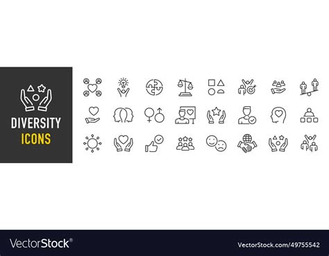 Diversity web icons in line style unity Royalty Free Vector