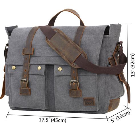 Men S Messenger Bag 17 3 Inch Vintage Canvas Leather Satchel Laptop Ba