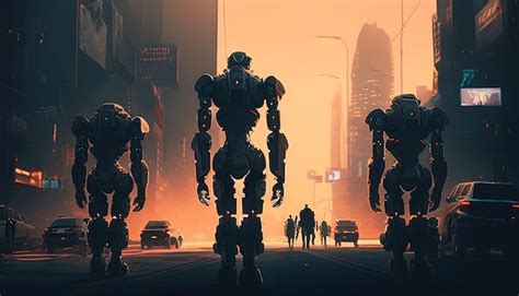 Premium Photo | Robot apocalypse digital art illustration generative ai