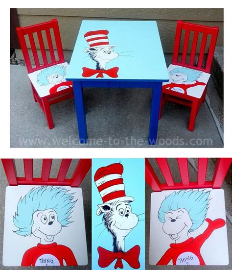 Dr Seuss Table And Chairs Makeover Cat In The Hat Paint Kids Table