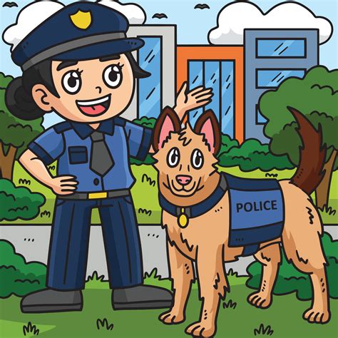 Policía Oficial Y Policía Perro De Colores Dibujos Animados 23058846