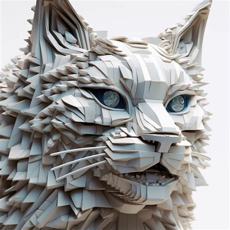 Hay Una Escultura De Un Gato Hecho De Papel Con Ojos Azules Ai