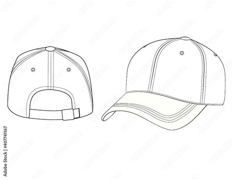 Customizable Fashion Baseball Cap Vector Illustration Baseball Cap Hat Outline Template Flats