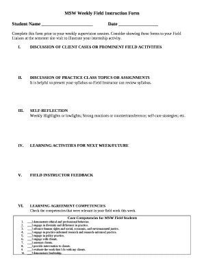 Msw Weekly Field Instruction Doc Template Pdffiller