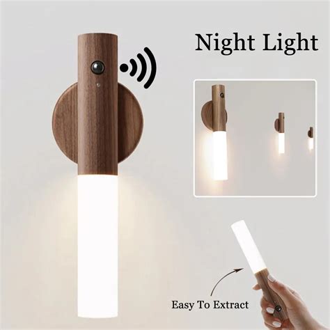 Auto LED USB Magnetic Wood Wireless Night Light Corridors Porch Lights