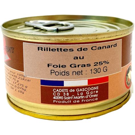 Conserve De Rillettes De Canard Au Foie Gras 25 130g