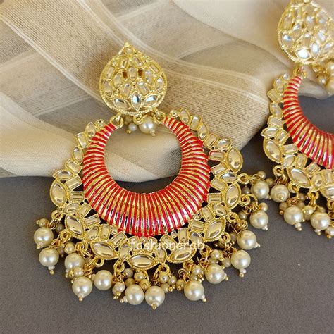 Big Pink Kundan Earrings Fashioncrab