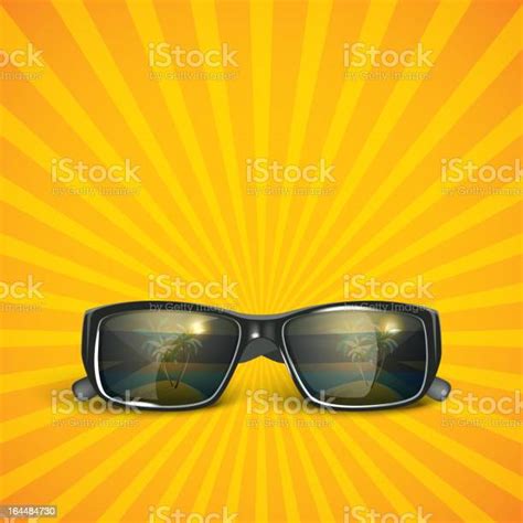 Sunglasses With Tropical Island Reflection Summer Background Stock Illustration Download Image