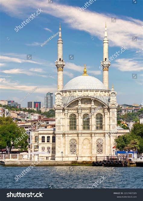 View Bosphorus Strait Overlooking Ortakoy Mosque Stock Photo