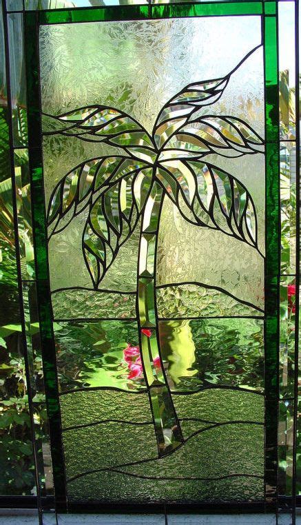 Beveled Palm Island Tree Leaded Stained Glass Window Panel Also Available Insulated And Pre