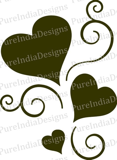 Heart Svg Curly Heart Svg Stencil Vector Art Silhouette Cameo