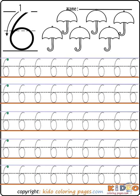 Trace Number 6 Worksheets