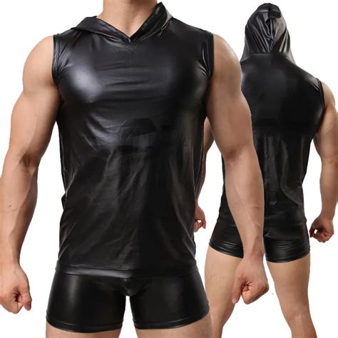 Aliexpress Buy Mens Vest Sexy Faux Leather Hooded Tank Tops