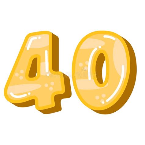 Cute Number 40 Fourty Vector Illustration Cartoon Colorful Number 40