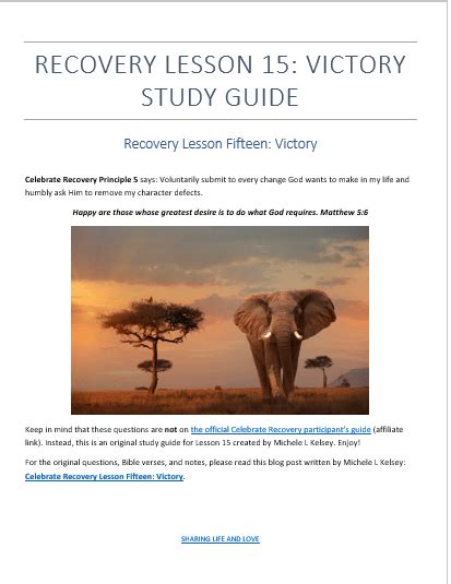 Recovery Lesson Victory Study Guide Sharing Life And Love