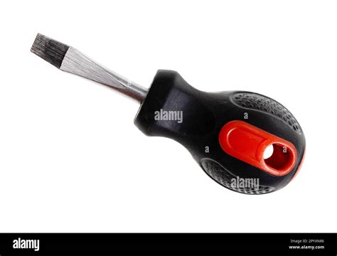 Wide Flat Head Screwdriver With Rubber Handle Isolated On White