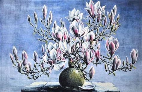 Stuart Maxwell Armfield Floral Still Life In Green Vase Magnolias