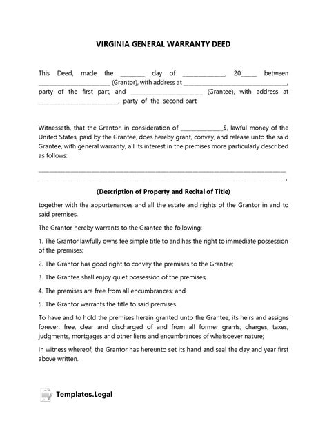 Virginia Deed Forms And Templates Free Word Pdf Odt