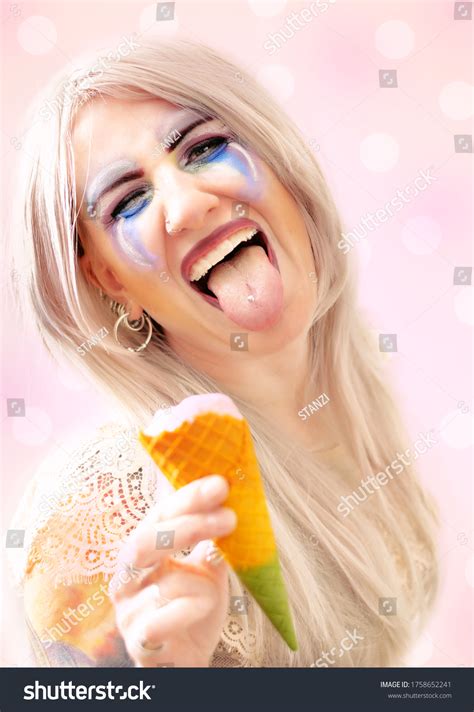 Cute Blonde Woman Her Tongue Out Stock Photo 1758652241 Shutterstock