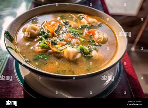 Traditional Tibetian Food Is Momo Soup With Vegetables Darjeeling