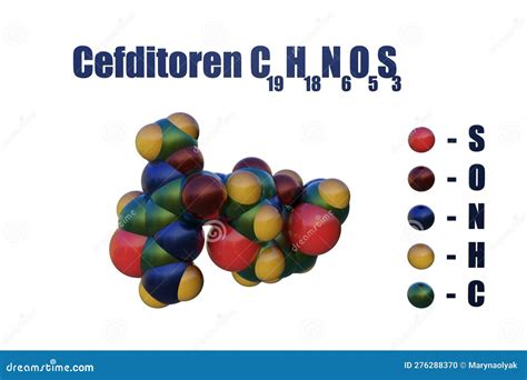 Cefditoren, a Cephalosporin Antibiotic. Structural Chemical Formula and Space-filling Molecular ...