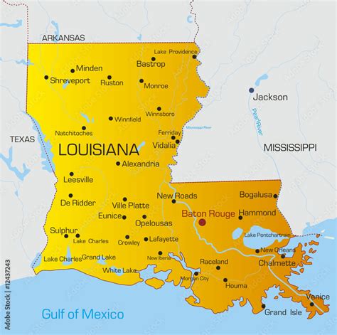 Vector color map of Louisiana state. Usa Stock Vector | Adobe Stock