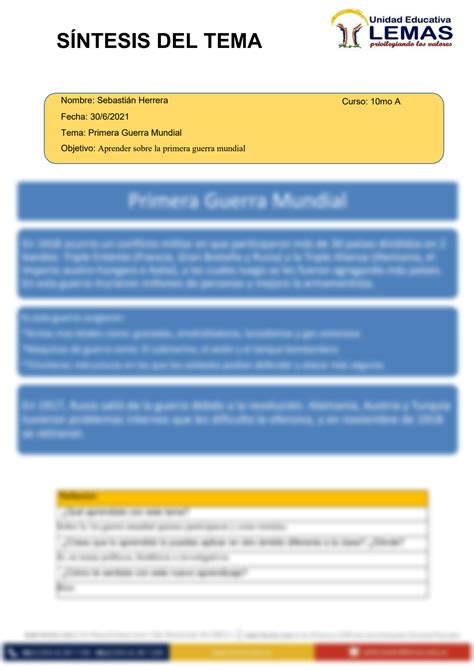 Solution S Ntesis Del Tema Primera Guerra Mundial Studypool