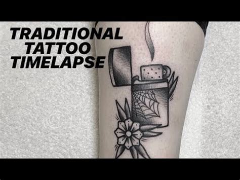 TRADITIONAL TATTOO TIMELAPSE BLACKWORK LIGHTER 4K YouTube