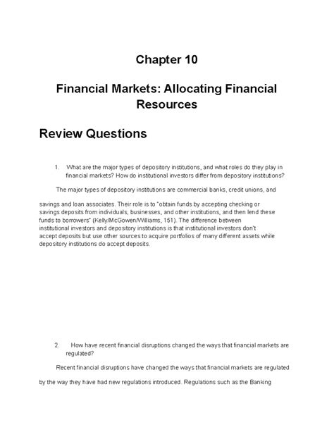 Chapter 10 - review questions - Chapter 10 Financial Markets