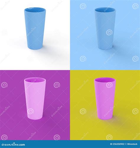 3d Rendering Of A Glass Presented In Four Different Color Schemes Stock Illustration