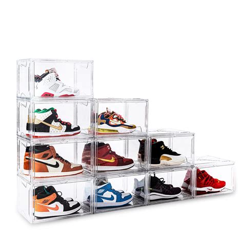 Shoe Boxes Clear Plastic Stackable 10 Pack Sneaker Storage Boxes with ...