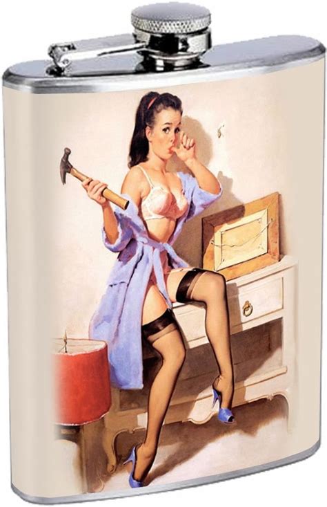 Amazon Flask Oz Stainless Steel Sexy Hot Pin Up Girl Design Alcohol And Spirits