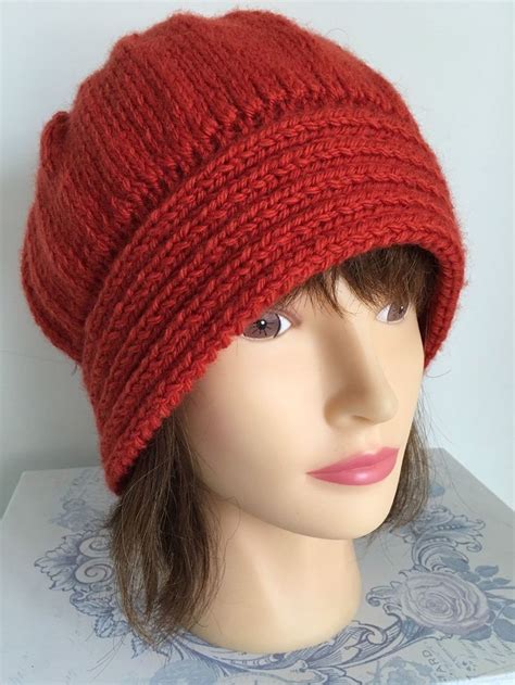 Womens Bucket Style Cloche Hat In Burnt Orange Hand Knitted Etsy Uk