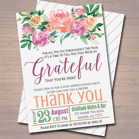 Editable Appreciation Invitation Grateful For You Teacher Etsy