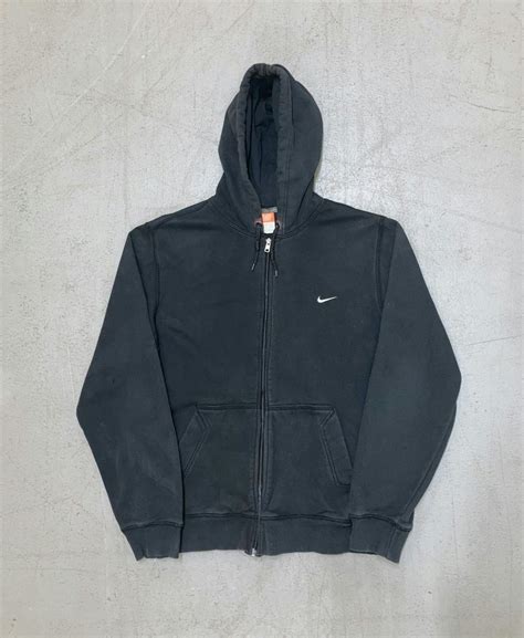 Nike Y2k Nike Mini Swoosh Faded Black Distressed Zip Up Hoodie Grailed