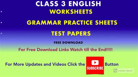 English Worksheet For Class 3 Grammar Worksheets Youtube