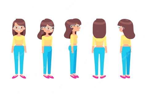 Premium Vector Girl Woman Front Side Back View Flat Vector Character For Animation Separate