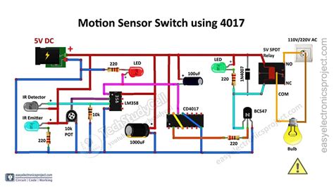 Motion Sensor Light Switch using CD4017 & IR sensor with Circuit