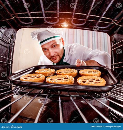 Chef Cooking In The Oven Stock Photo Image Of Food 64756538