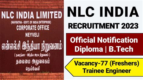 Nlc India Psu Recruitment 2023nlc India Limited Vacancy 2023nlc India