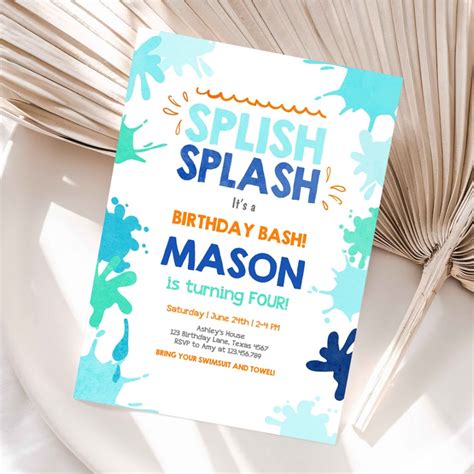 Editable Pool Party Invitation Splish Splash Birthday Invite Pool Party