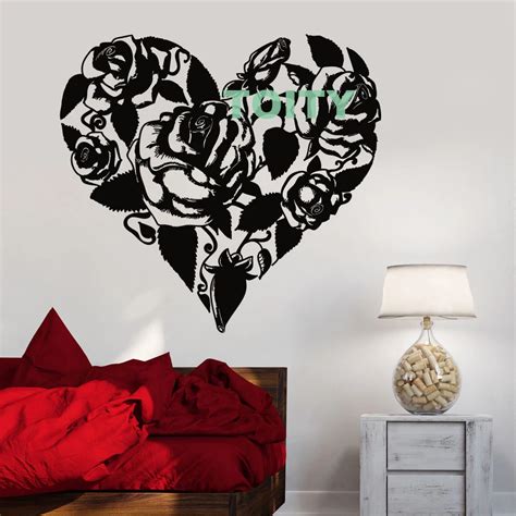 Vinyl Wall Decal Roses Bouquet Flowers Heart Love Romance Stickers Home