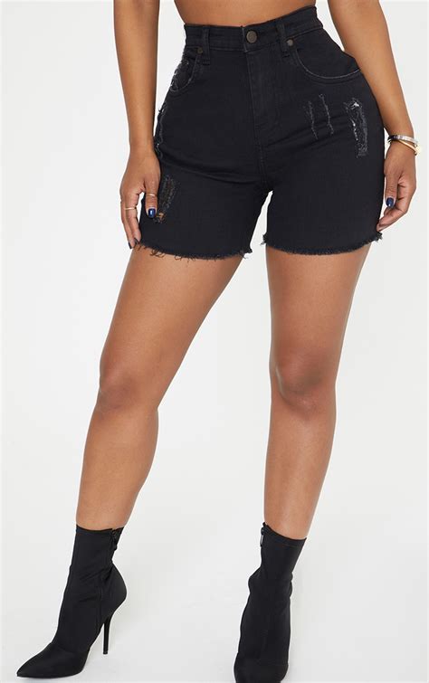 Shape Black High Waisted Denim Shorts Curve Prettylittlething