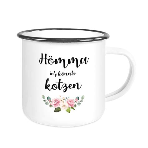 Emailletasse mit Spruch Hömma ich könnte kotzen Pottbude