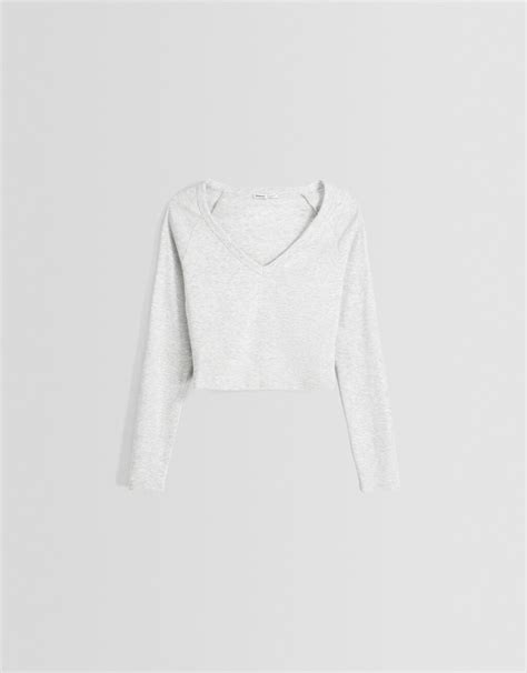 Long Sleeve V Neck T Shirt Women Bershka