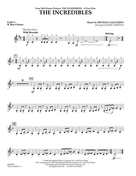 The Incredibles Pt Bb Bass Clarinet By Paul Murtha Sheet Music