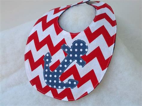 Nautical Baby Bib Anchor Bib On Red And White Chevron Etsy Nautical